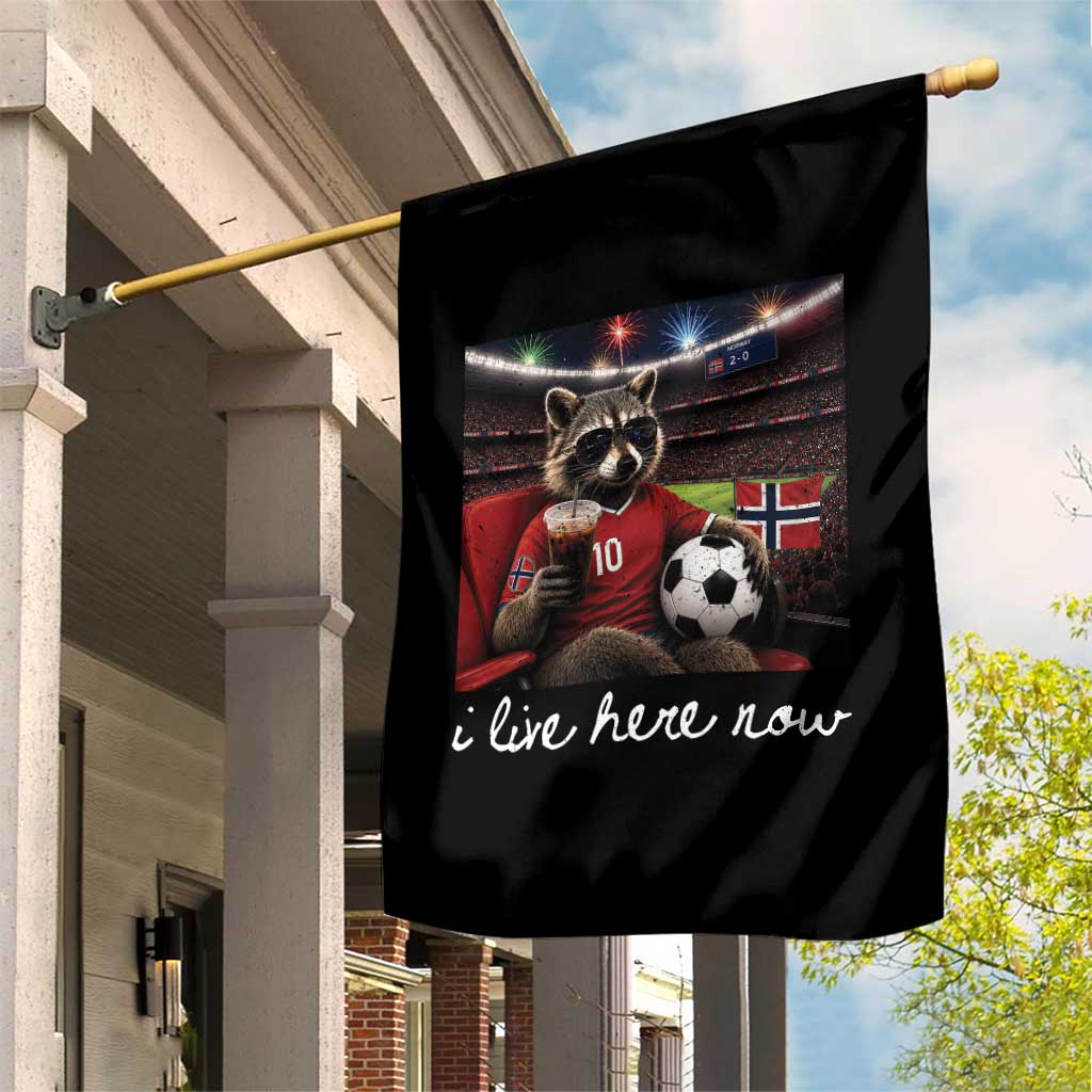 Norway Soccer Football Fan Norge Norwegian Flag Garden Flag Funny Raccoon Drinking Iced Coffee TS14 Print Your Wear