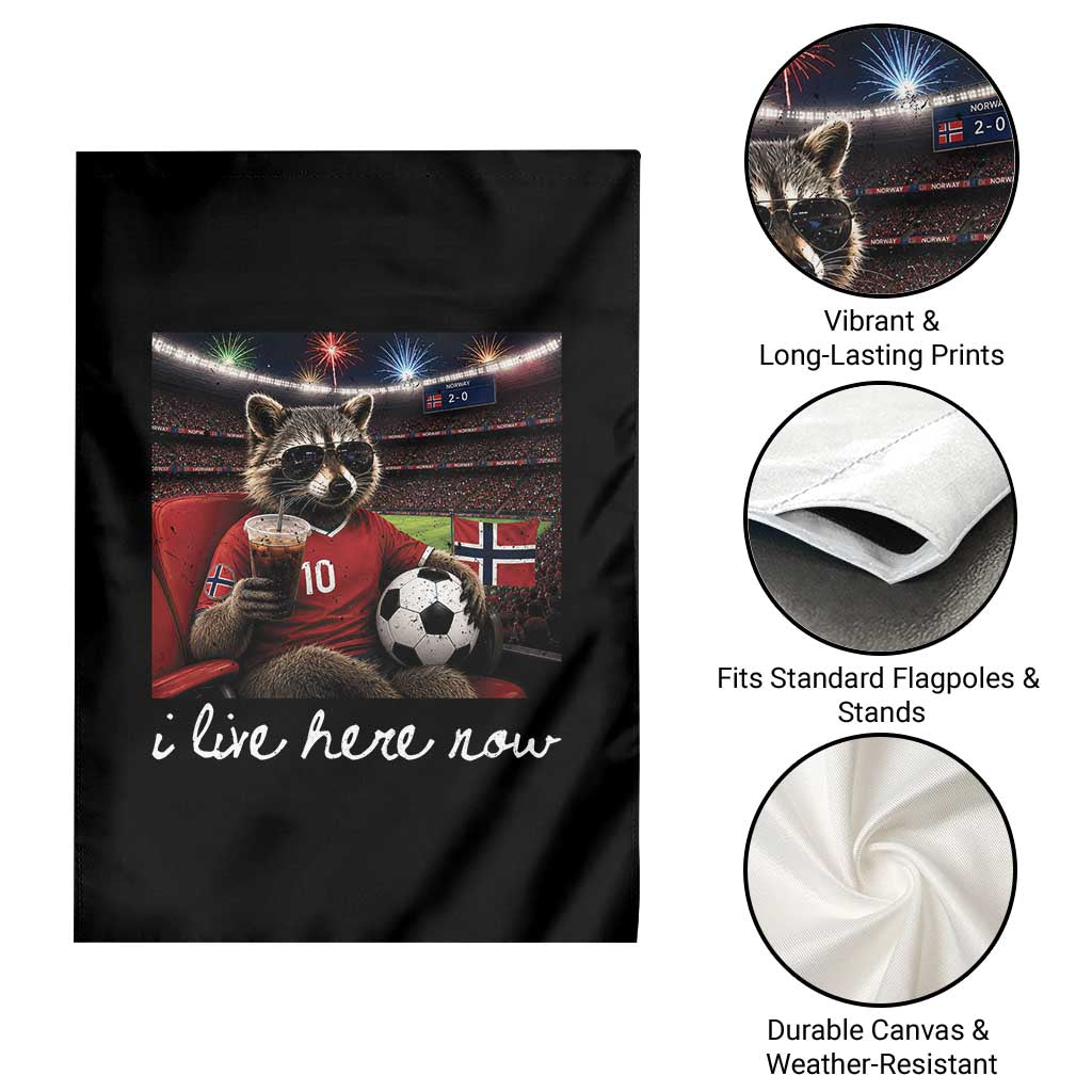 Norway Soccer Football Fan Norge Norwegian Flag Garden Flag Funny Raccoon Drinking Iced Coffee TS14 Print Your Wear