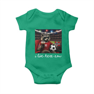 Norway Soccer Football Fan Norge Norwegian Flag Baby Onesie Funny Raccoon Drinking Iced Coffee TS14 Irish Green Print Your Wear
