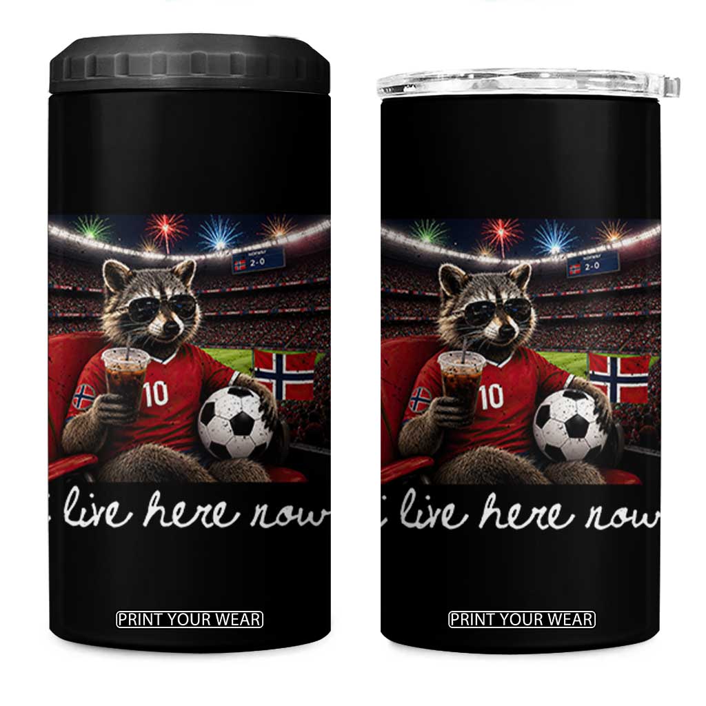 Norway Soccer Football Fan Norge Norwegian Flag 4 in 1 Can Cooler Tumbler Funny Raccoon Drinking Iced Coffee TS14 One Size: 16 oz Black Print Your Wear