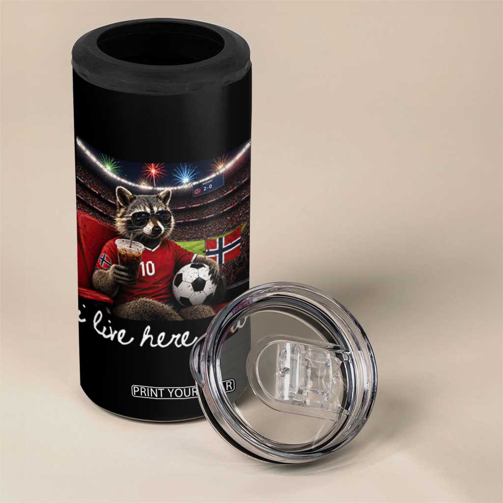 Norway Soccer Football Fan Norge Norwegian Flag 4 in 1 Can Cooler Tumbler Funny Raccoon Drinking Iced Coffee TS14 Print Your Wear