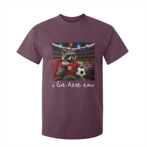 Norway Soccer Football Fan Norge Norwegian Flag T Shirt For Kid Funny Raccoon Drinking Iced Coffee TS14 Maroon Print Your Wear