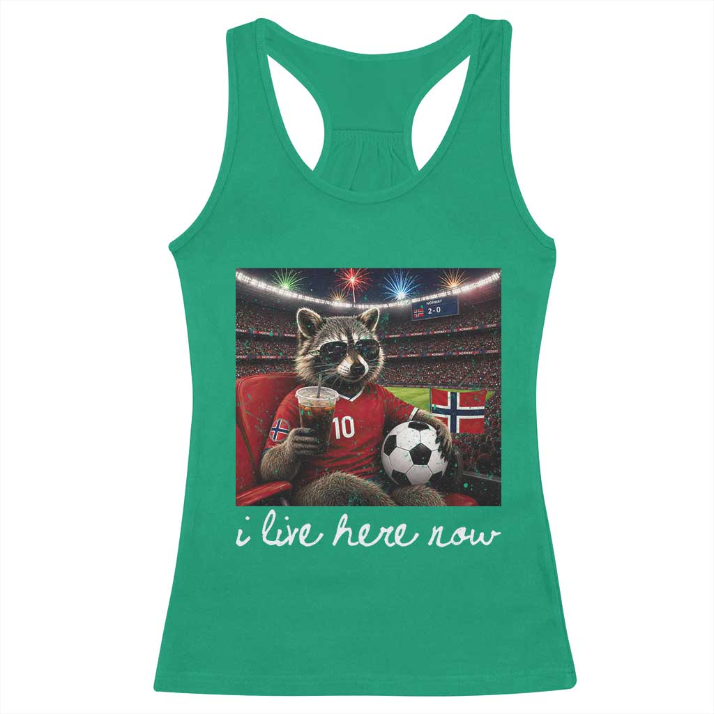 Norway Soccer Football Fan Norge Norwegian Flag Racerback Tank Top Funny Raccoon Drinking Iced Coffee TS14 Irish Green Print Your Wear