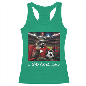 Norway Soccer Football Fan Norge Norwegian Flag Racerback Tank Top Funny Raccoon Drinking Iced Coffee TS14 Irish Green Print Your Wear