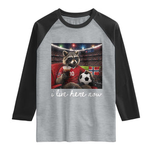 Norway Soccer Football Fan Norge Norwegian Flag Raglan Shirt Funny Raccoon Drinking Iced Coffee TS14 Heather Gray Black Print Your Wear
