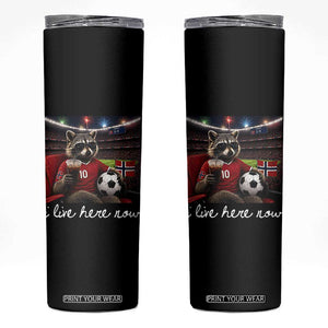 Norway Soccer Football Fan Norge Norwegian Flag Skinny Tumbler Funny Raccoon Drinking Iced Coffee TS14 Black Print Your Wear