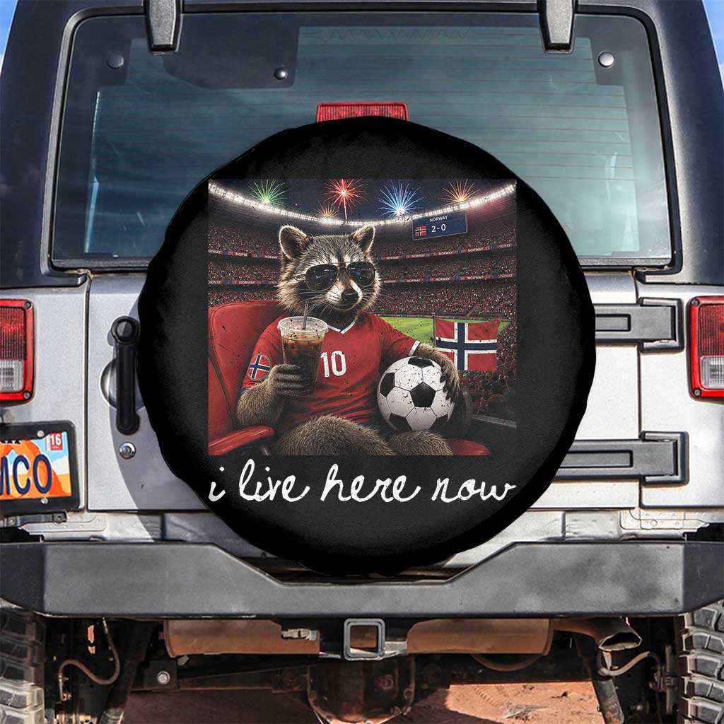 Norway Soccer Football Fan Norge Norwegian Flag Spare Tire Cover Funny Raccoon Drinking Iced Coffee TS14 No hole Black Print Your Wear