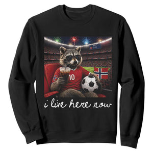 Norway Soccer Football Fan Norge Norwegian Flag Sweatshirt Funny Raccoon Drinking Iced Coffee TS14 Black Print Your Wear