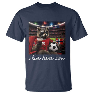 Norway Soccer Football Fan Norge Norwegian Flag T Shirt Funny Raccoon Drinking Iced Coffee TS14 Navy Print Your Wear