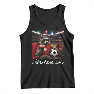 Norway Soccer Football Fan Norge Norwegian Flag Tank Top Funny Raccoon Drinking Iced Coffee TS14 Black Print Your Wear