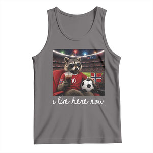 Norway Soccer Football Fan Norge Norwegian Flag Tank Top Funny Raccoon Drinking Iced Coffee TS14 Deep Heather Print Your Wear