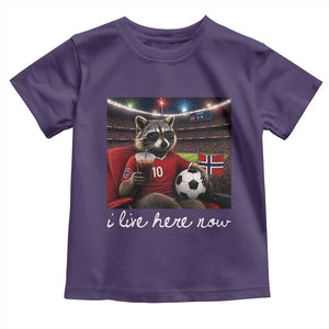 Norway Soccer Football Fan Norge Norwegian Flag Toddler T Shirt Funny Raccoon Drinking Iced Coffee TS14 Purple Print Your Wear