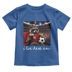 Norway Soccer Football Fan Norge Norwegian Flag Toddler T Shirt Funny Raccoon Drinking Iced Coffee TS14 Royal Blue Print Your Wear