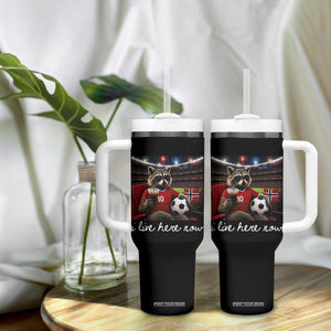 Norway Soccer Football Fan Norge Norwegian Flag Tumbler With Handle Funny Raccoon Drinking Iced Coffee TS14 Print Your Wear