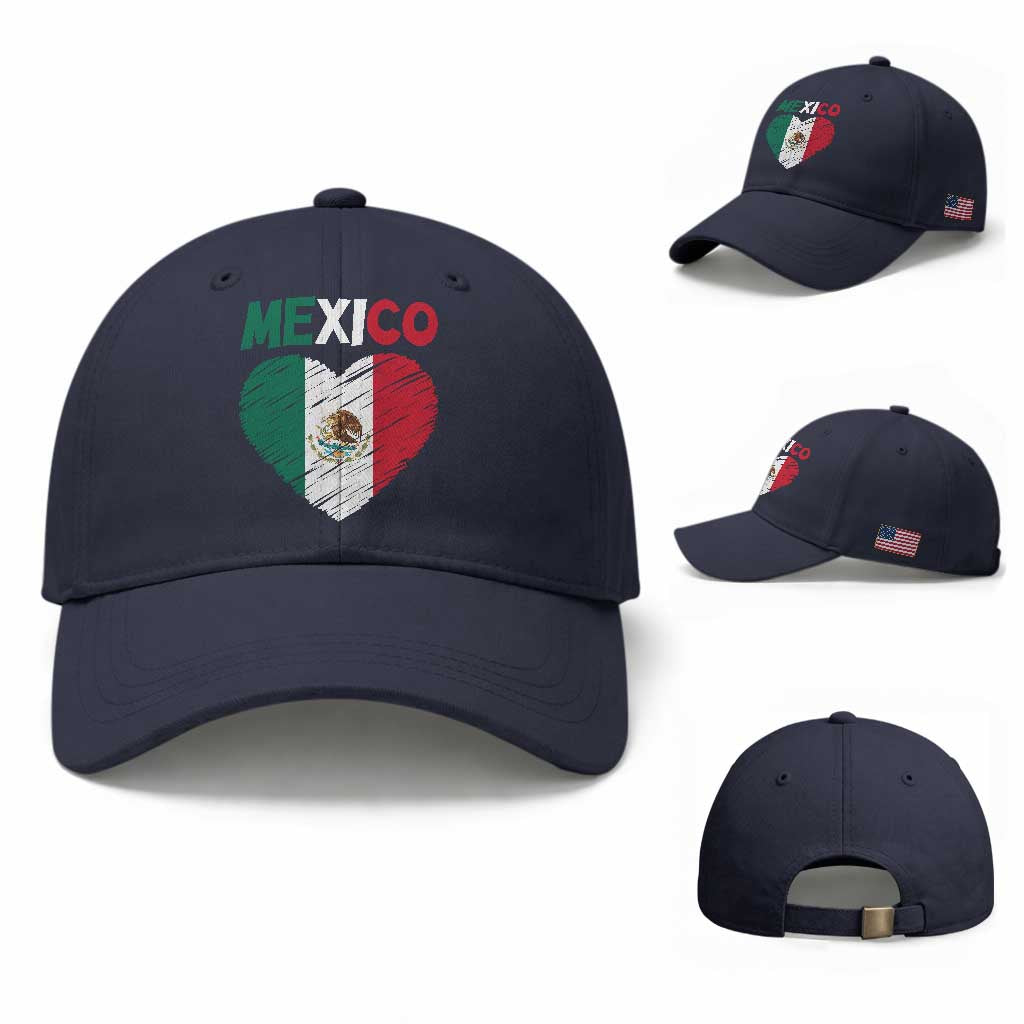 Mexican Flag Heart Mexico City Independence Day Gift Baseball Cap TS14 Baseball Cap Universal Fit Navy Print Your Wear