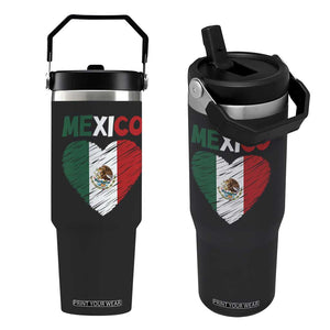 Mexican Flag Heart Mexico City Independence Day Gift Flip Straw Tumbler TS14 One Size: 30 oz Black Print Your Wear