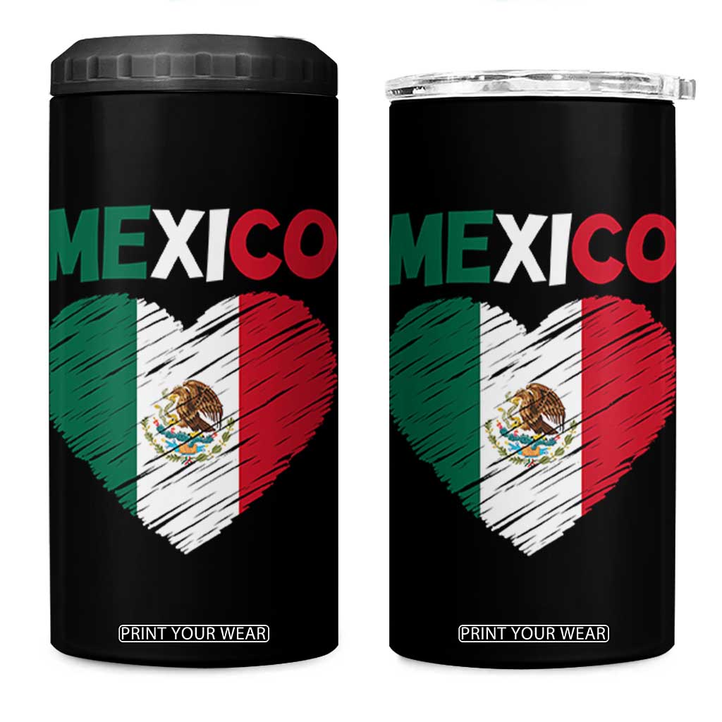 Mexican Flag Heart Mexico City Independence Day Gift 4 in 1 Can Cooler Tumbler TS14 One Size: 16 oz Black Print Your Wear