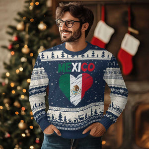 Mexican Flag Heart Mexico City Independence Day Gift Ugly Christmas Sweater TS14 Navy Beige Print Your Wear