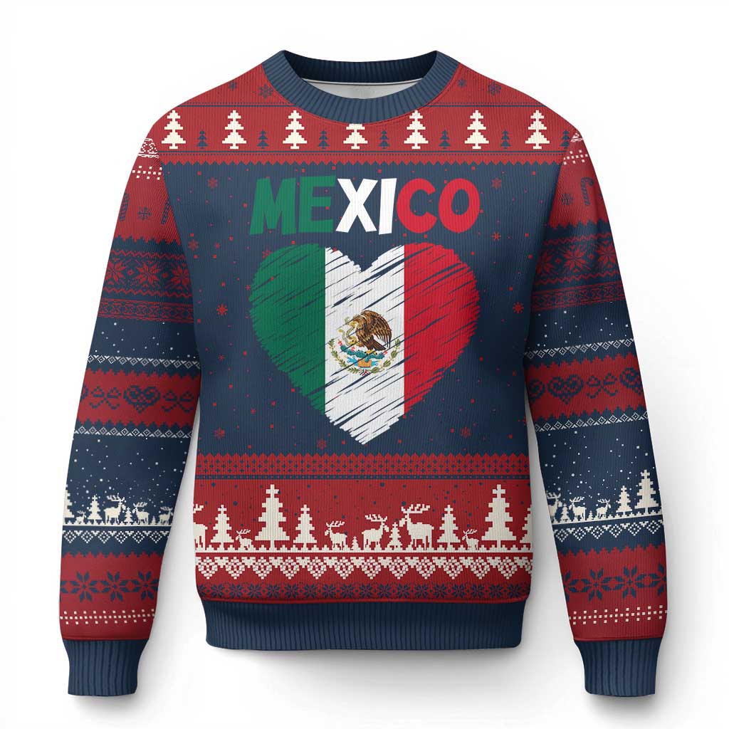 Mexican Flag Heart Mexico City Independence Day Gift Ugly Christmas Sweater TS14 Navy Red Print Your Wear