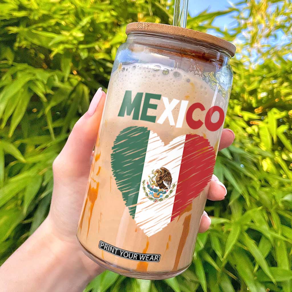 Mexican Flag Heart Mexico City Independence Day Gift Glass Can TS14 Black Print Your Wear