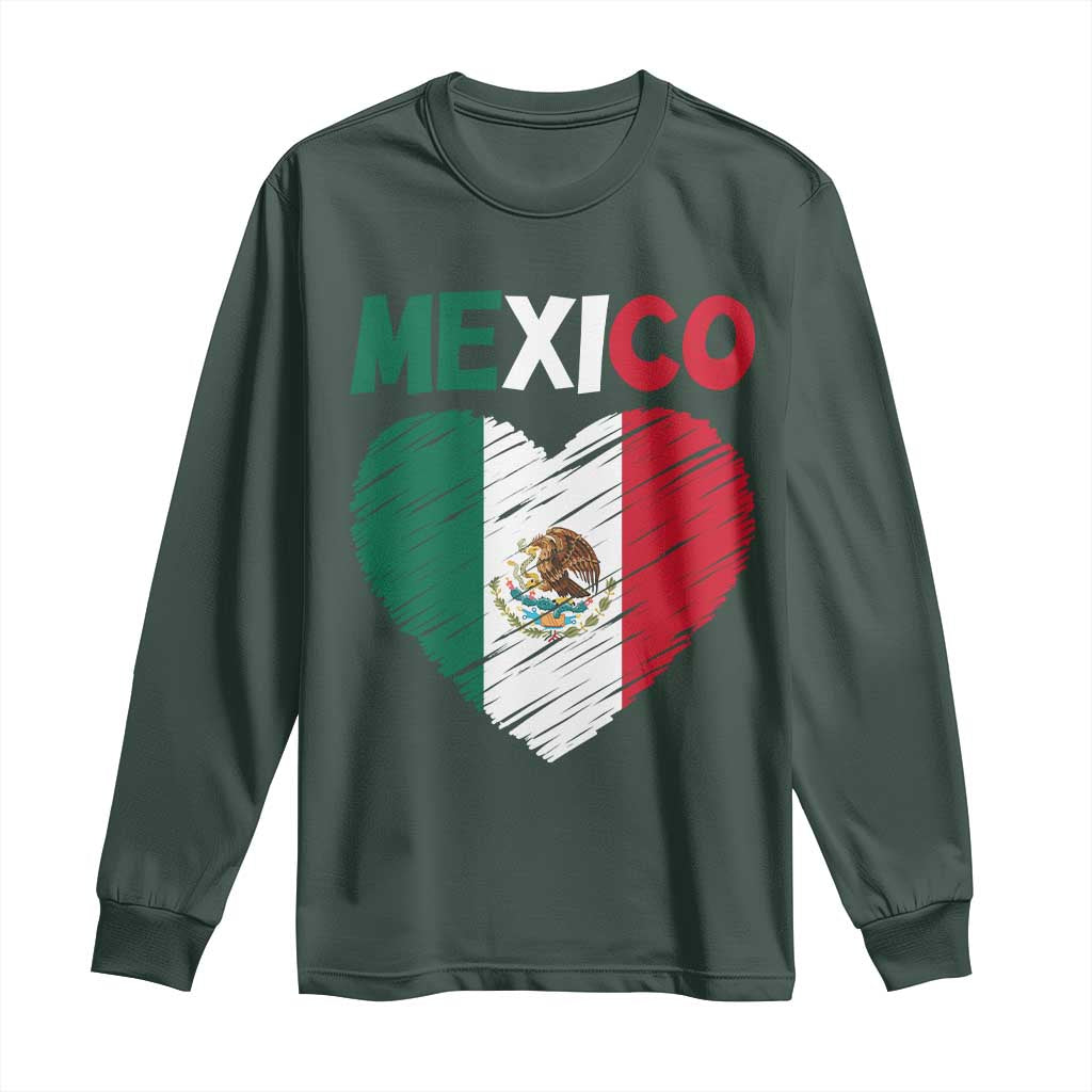 Mexican Flag Heart Mexico City Independence Day Gift Long Sleeve Shirt TS14 S Dark Forest Green Print Your Wear