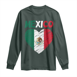 Mexican Flag Heart Mexico City Independence Day Gift Long Sleeve Shirt TS14 S Dark Forest Green Print Your Wear