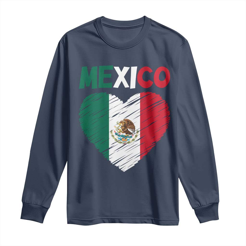 Mexican Flag Heart Mexico City Independence Day Gift Long Sleeve Shirt TS14 Navy Print Your Wear