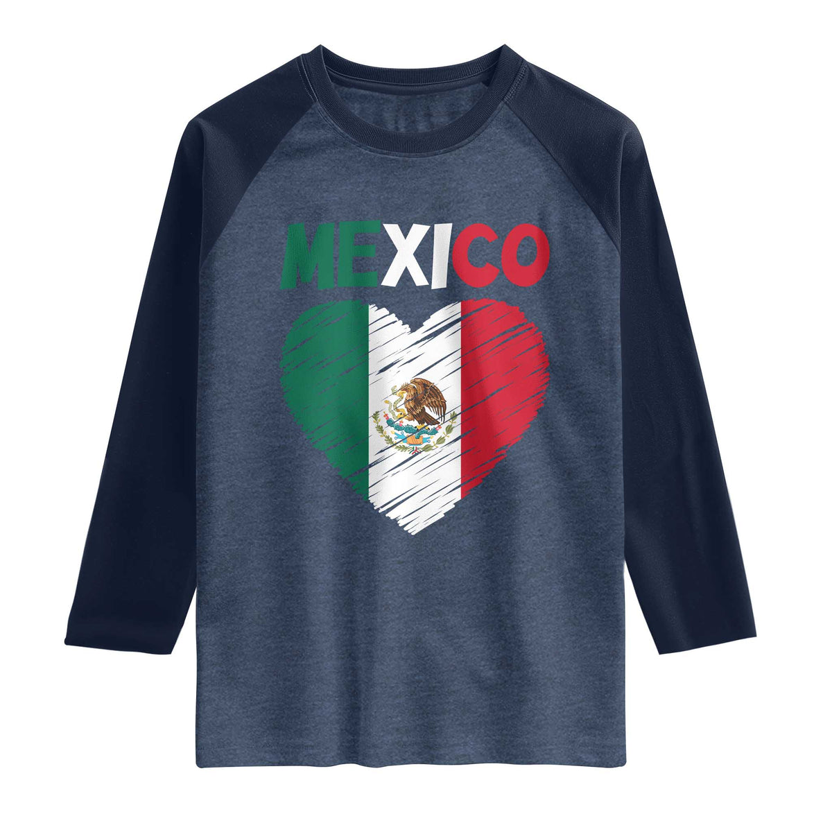Mexican Flag Heart Mexico City Independence Day Gift Raglan Shirt TS14 Heather Denim Navy Print Your Wear