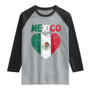 Mexican Flag Heart Mexico City Independence Day Gift Raglan Shirt TS14 Heather Gray Black Print Your Wear