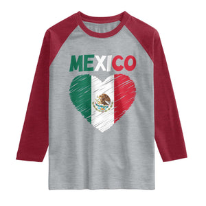 Mexican Flag Heart Mexico City Independence Day Gift Raglan Shirt TS14 Heather Gray Heather Red Print Your Wear