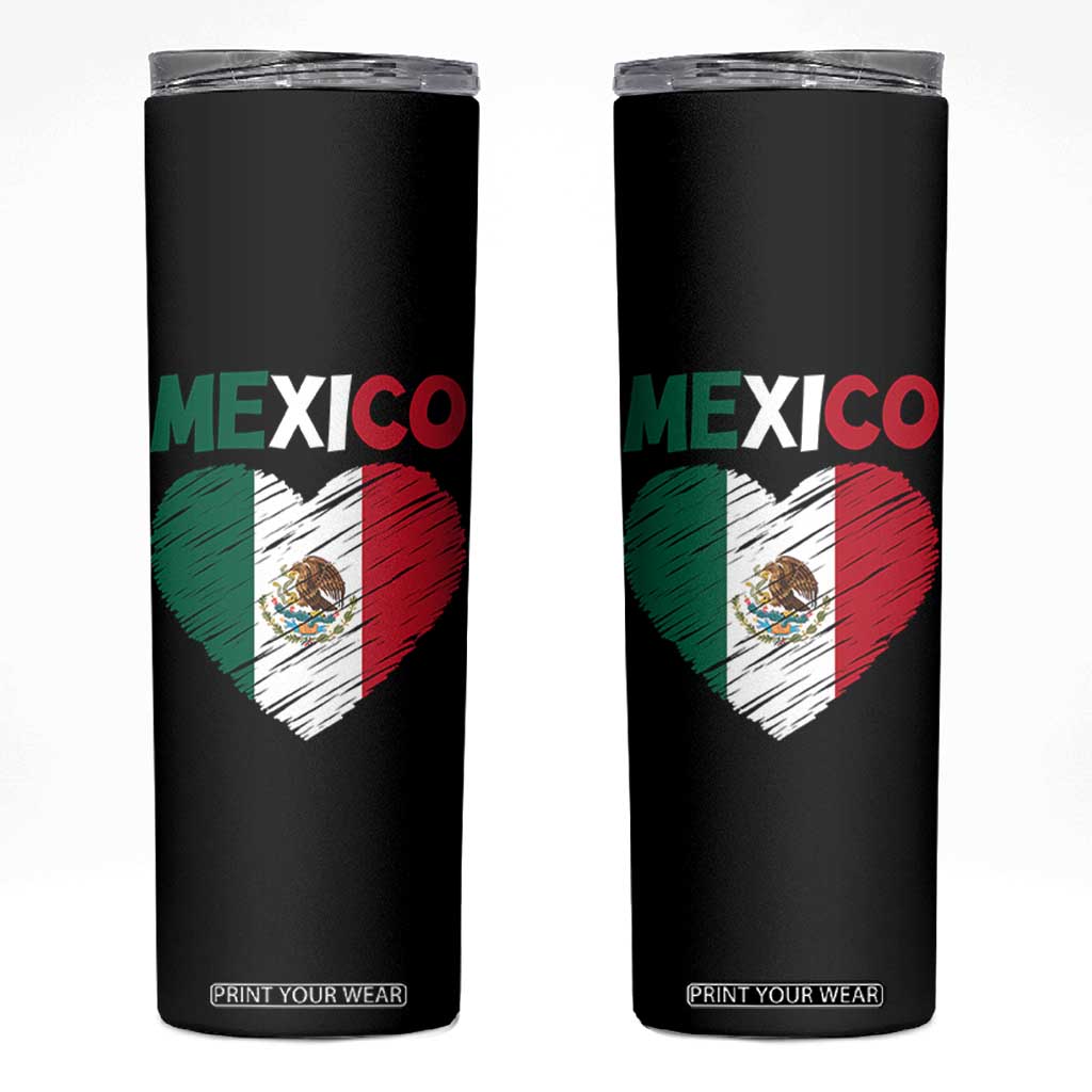 Mexican Flag Heart Mexico City Independence Day Gift Skinny Tumbler TS14 Black Print Your Wear
