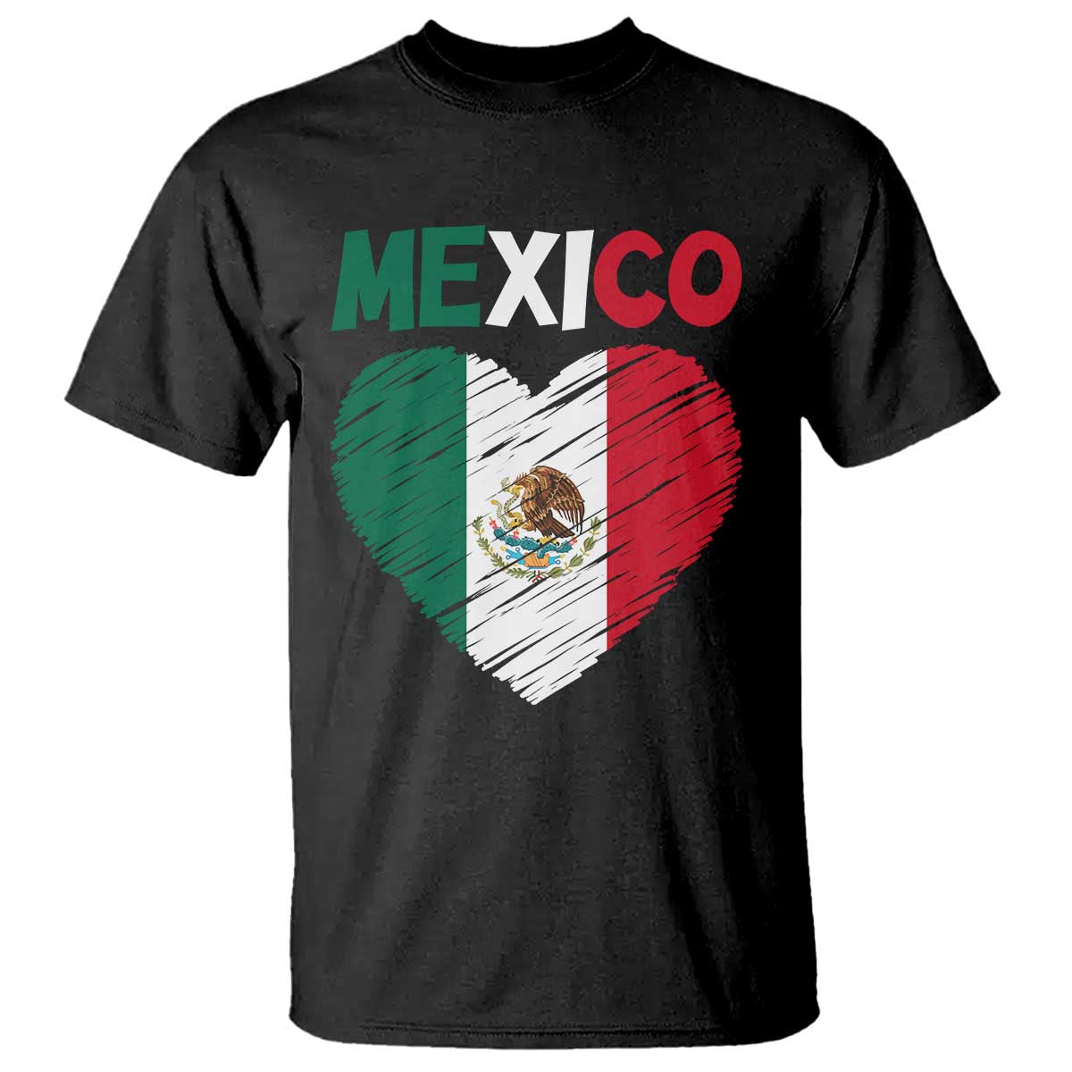 Mexican Flag Heart Mexico City Independence Day Gift T Shirt TS14 Black Print Your Wear