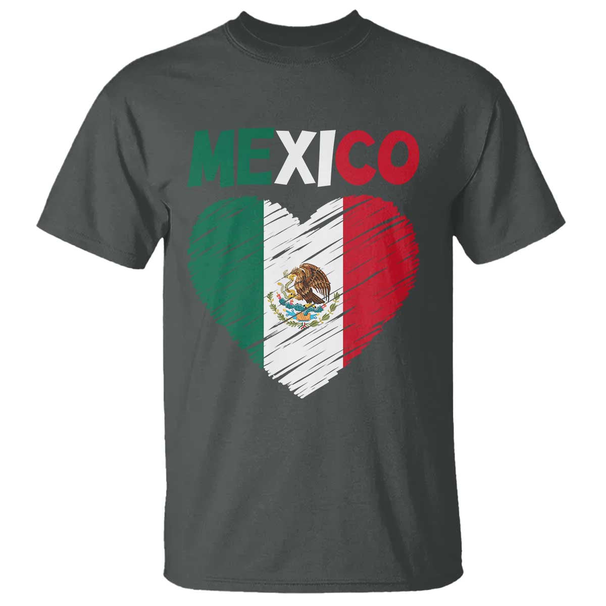 Mexican Flag Heart Mexico City Independence Day Gift T Shirt TS14 Dark Heather Print Your Wear