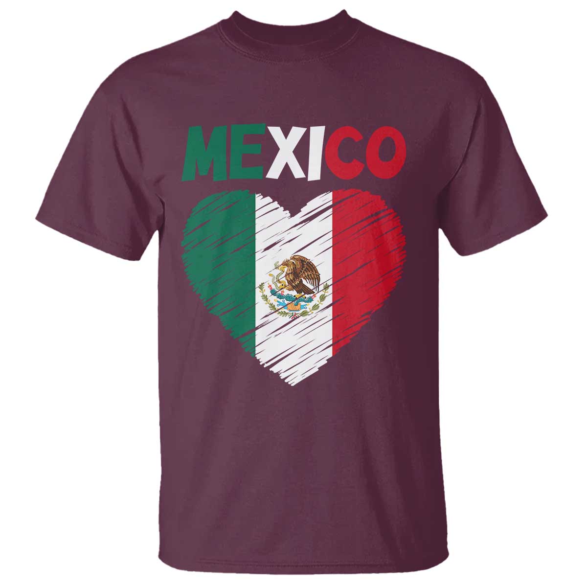 Mexican Flag Heart Mexico City Independence Day Gift T Shirt TS14 Maroon Print Your Wear