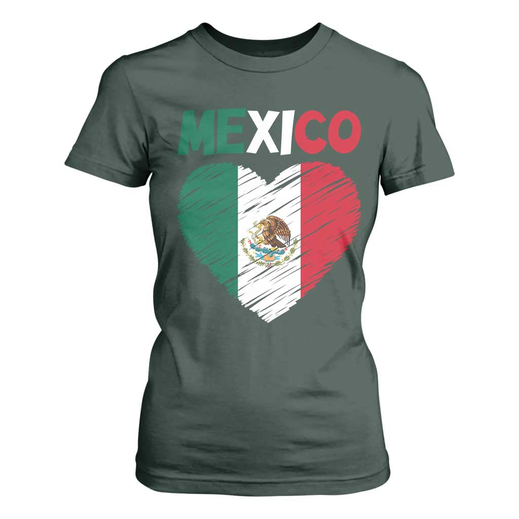 Mexican Flag Heart Mexico City Independence Day Gift T Shirt For Women TS14 Dark Forest Green Print Your Wear