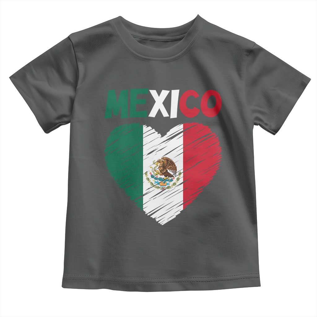 Mexican Flag Heart Mexico City Independence Day Gift Toddler T Shirt TS14 Dark Heather Print Your Wear