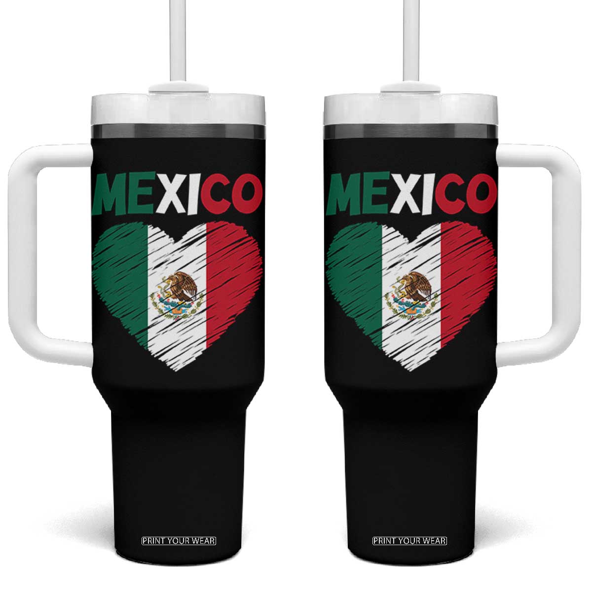 Mexican Flag Heart Mexico City Independence Day Gift Tumbler With Handle TS14 One Size: 40 oz Black Print Your Wear