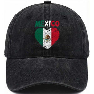 Mexican Flag Heart Mexico City Independence Day Gift Washed Cotton Baseball Cap TS14 Print Your Wear