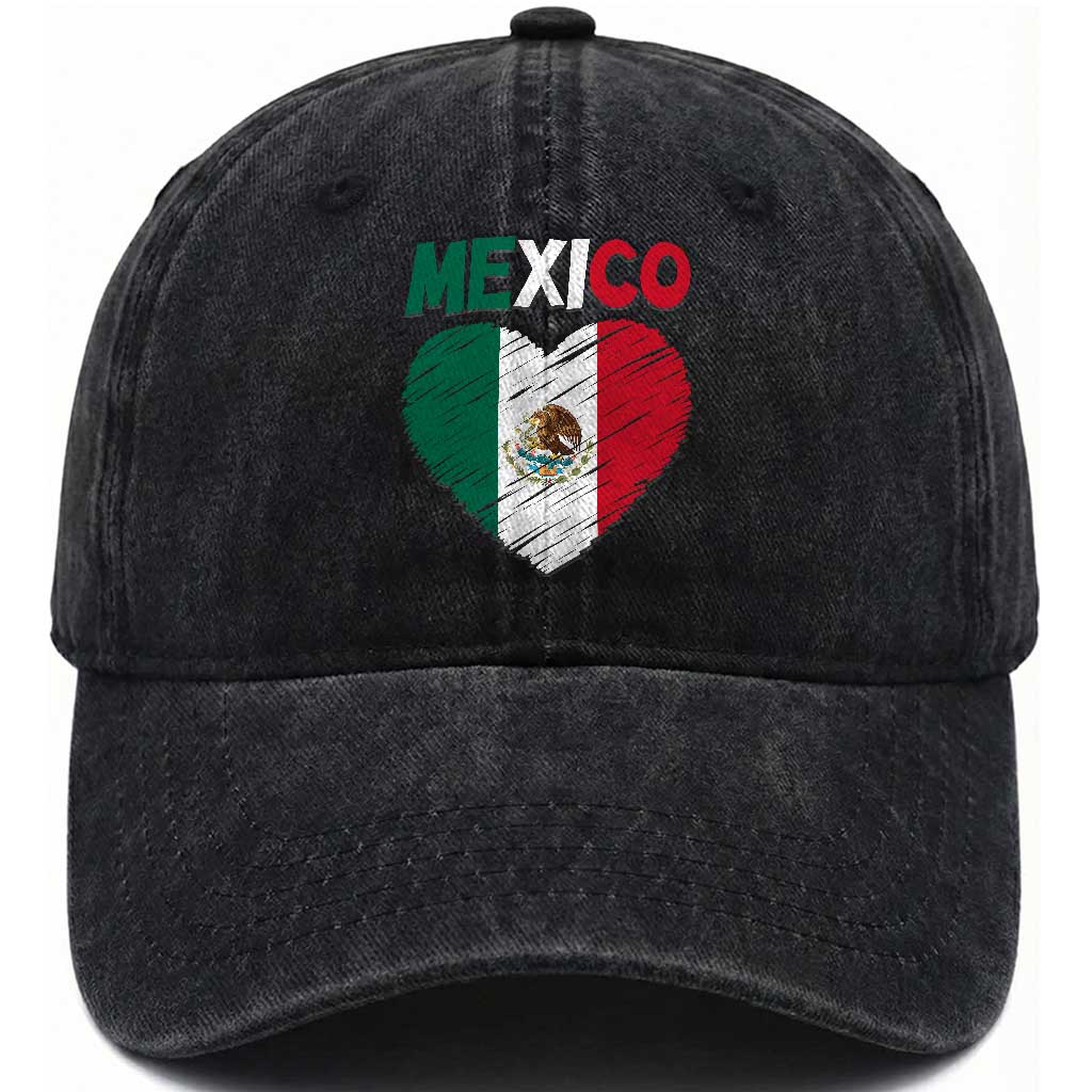 Mexican Flag Heart Mexico City Independence Day Gift Washed Cotton Baseball Cap TS14 Print Your Wear