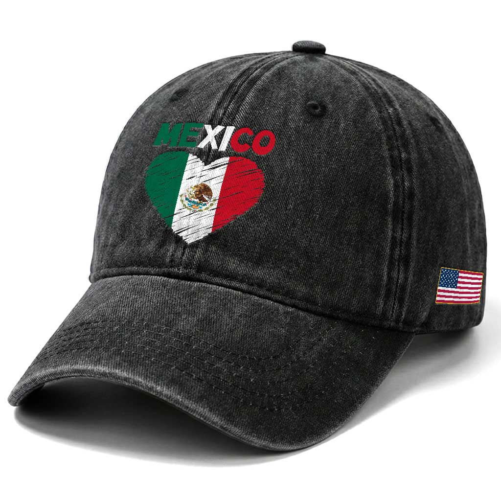 Mexican Flag Heart Mexico City Independence Day Gift Washed Cotton Baseball Cap TS14 Print Your Wear