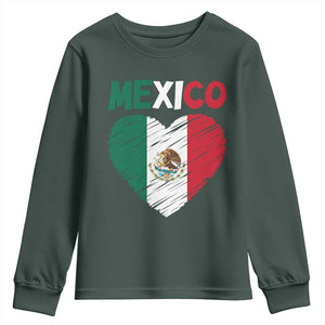 Mexican Flag Heart Mexico City Independence Day Gift Youth Sweatshirt TS14 Dark Forest Green Print Your Wear