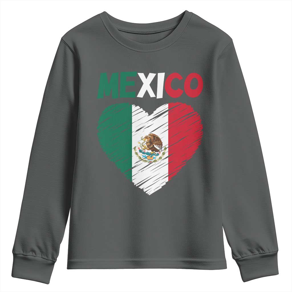 Mexican Flag Heart Mexico City Independence Day Gift Youth Sweatshirt TS14 Dark Heather Print Your Wear