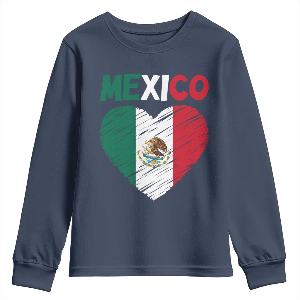 Mexican Flag Heart Mexico City Independence Day Gift Youth Sweatshirt TS14 Navy Print Your Wear
