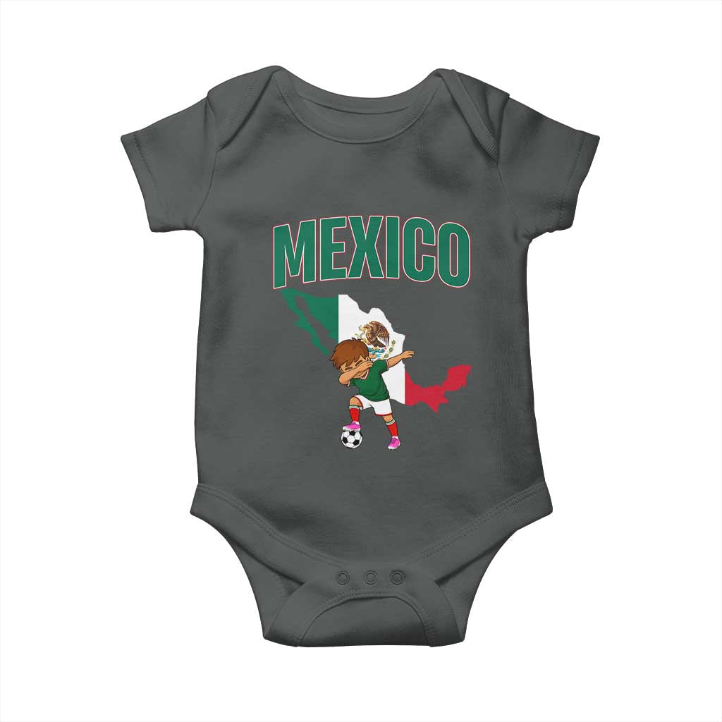 Mexico Soccer Boy Dabbing Boy Mexican Flag Map Baby Onesie TS14 Dark Heather Print Your Wear