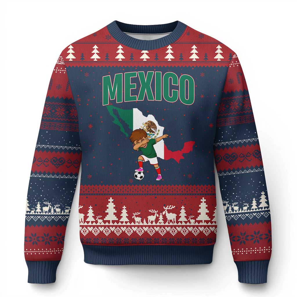 Mexico Soccer Boy Dabbing Boy Mexican Flag Map Ugly Christmas Sweater TS14 Navy Red Print Your Wear