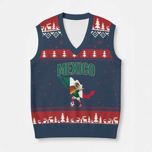 Mexico Soccer Boy Dabbing Boy Mexican Flag Map V-Neck Knit Sweater Vest TS14 Navy Red Print Your Wear
