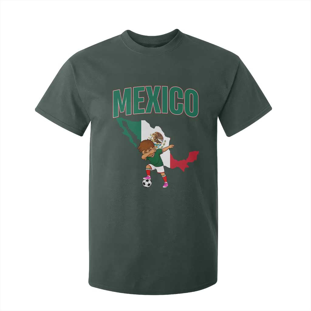Mexico Soccer Boy Dabbing Boy Mexican Flag Map T Shirt For Kid TS14 Dark Forest Green Print Your Wear