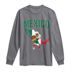 Mexico Soccer Boy Dabbing Boy Mexican Flag Map Long Sleeve Shirt TS14 Charcoal Print Your Wear
