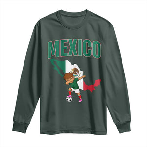 Mexico Soccer Boy Dabbing Boy Mexican Flag Map Long Sleeve Shirt TS14 Dark Forest Green Print Your Wear