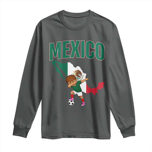 Mexico Soccer Boy Dabbing Boy Mexican Flag Map Long Sleeve Shirt TS14 Dark Heather Print Your Wear
